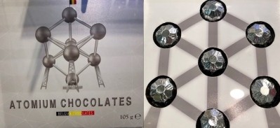禮物巧克力品牌風格後，布魯塞爾地標原子。圖片:仙女巧克力