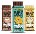 三個Happi Skus  - 普通M！lk，鹹焦糖和白色 - 現在在英國的特易購。圖：Happi